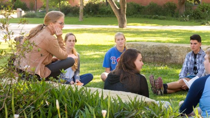 Professor Jenny Brown holds class outside