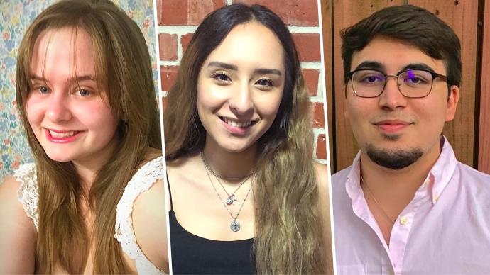 a triptych shows three students engaged in MAS internships