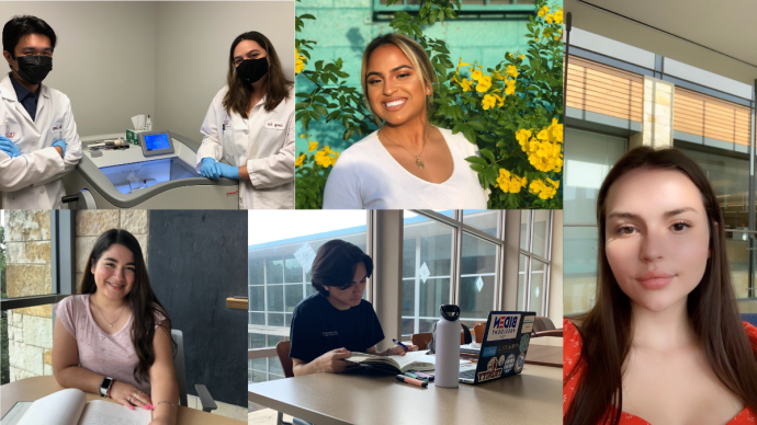 Collage of McNair scholars portraits and photos from their summer research