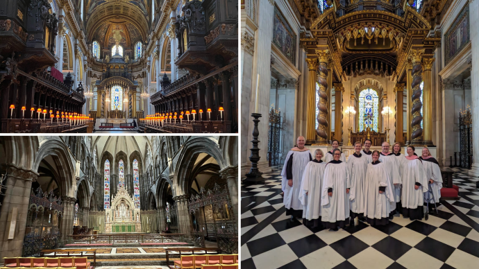 a collage of 澳门金沙线上赌博官网 choir singers in a cathedral