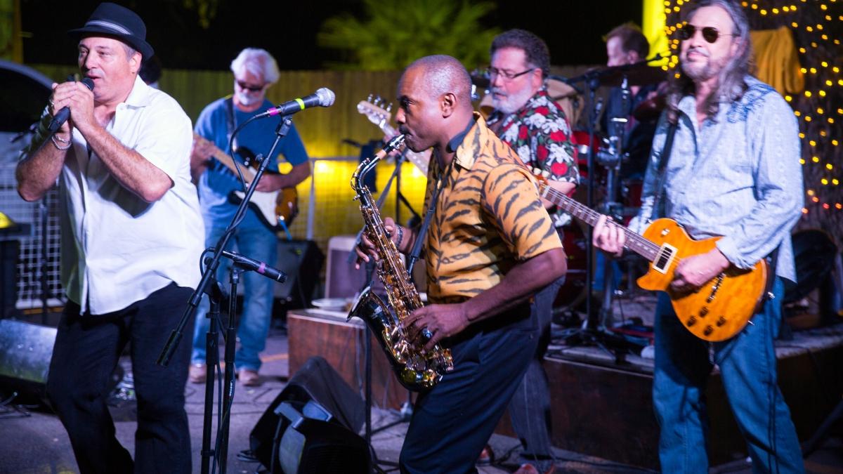 a jazz band plays in front of bombay bicycle club